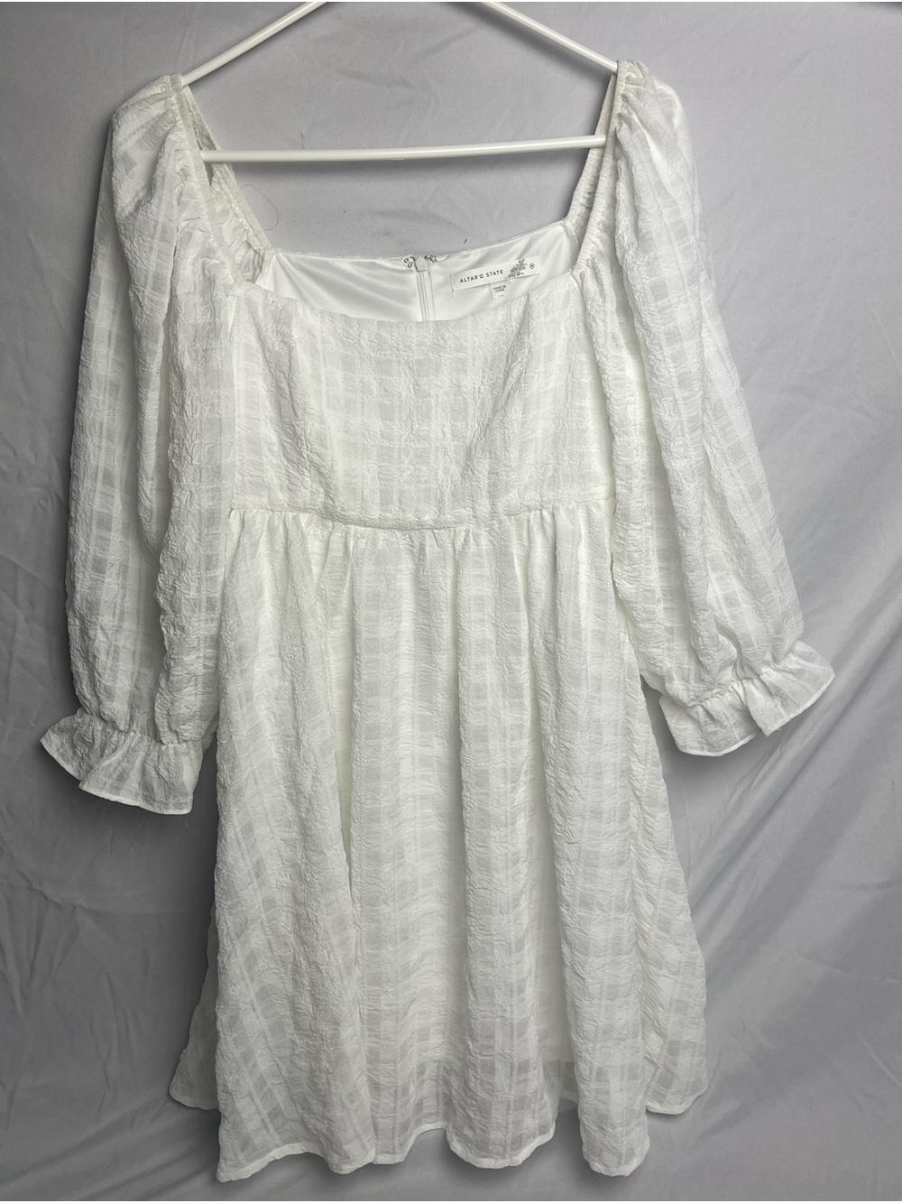 Altar'd State White Textured Long Sleeve Dress